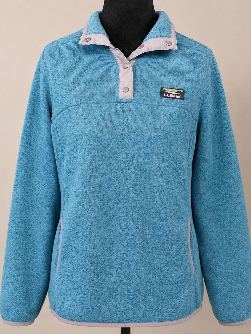 L.L.Bean Fleece Pullover Jacket Small Teal Blue Green Snap Neck